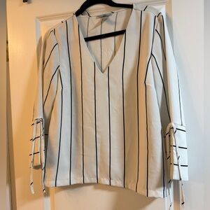 H&M Striped V-Neck Blouse - White and Black